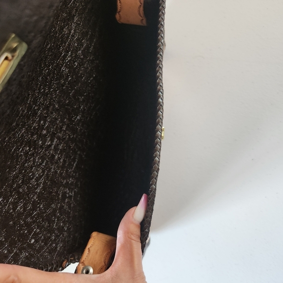 Vintage 1970s Ostrich Tooled Floral Leather Shoulder Bag Purse Boho Festival 70s - Picture 7 of 10